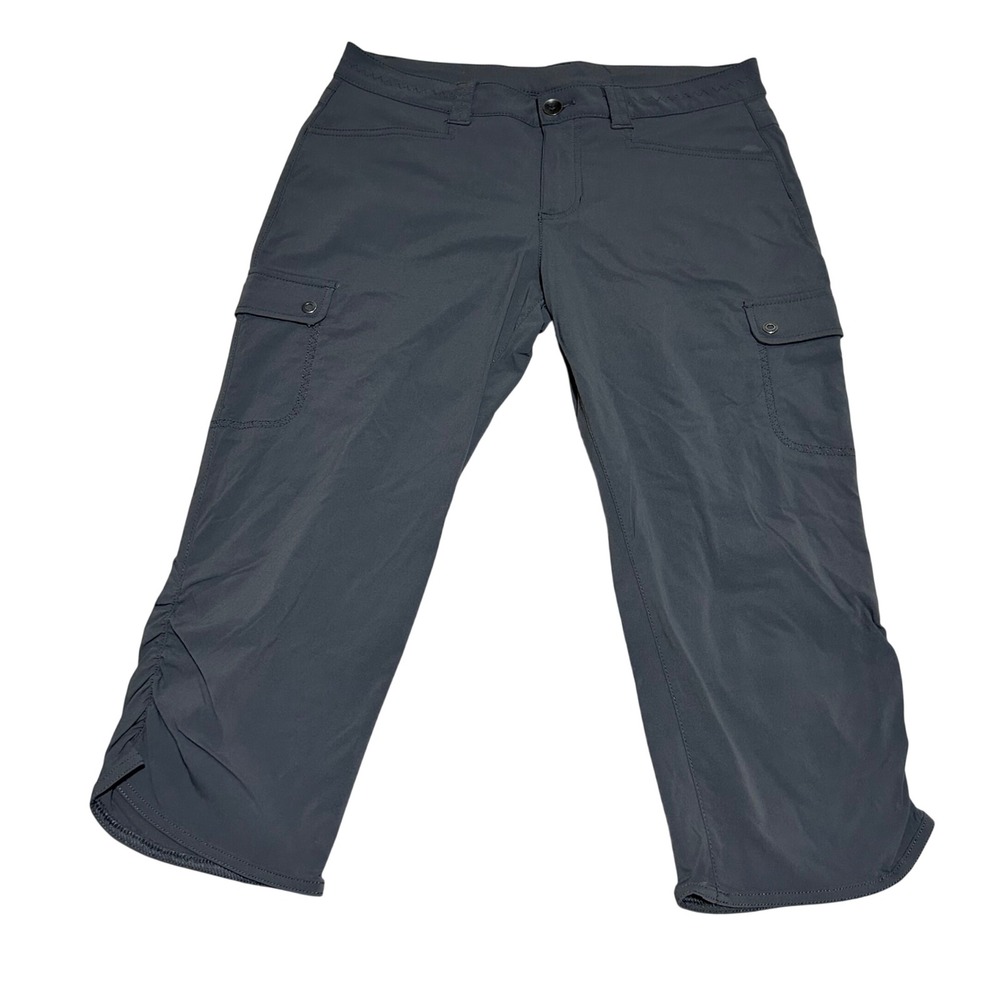 Eddie Bauer Cargo Capri Pants Womens 6 18in Gray Travex Ruched Outdoor Hiking